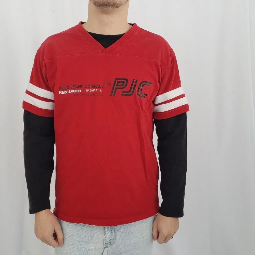 Y2K Polo Ralph Lauren Red and Black‎ Layered Long Sleeve Tee